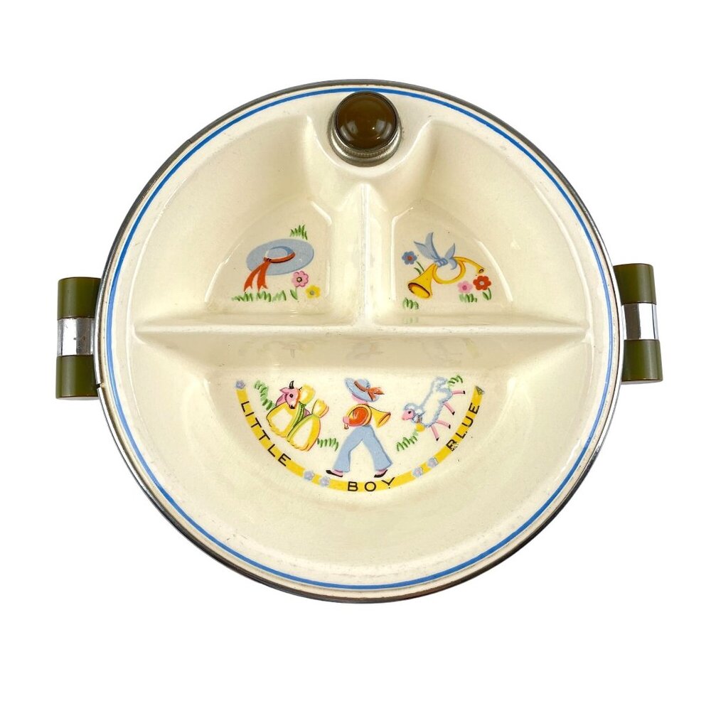 Bartsch Chrome Base Vtg Little Boy Blue 1940s Food Warmer Dish Bakelite Handles